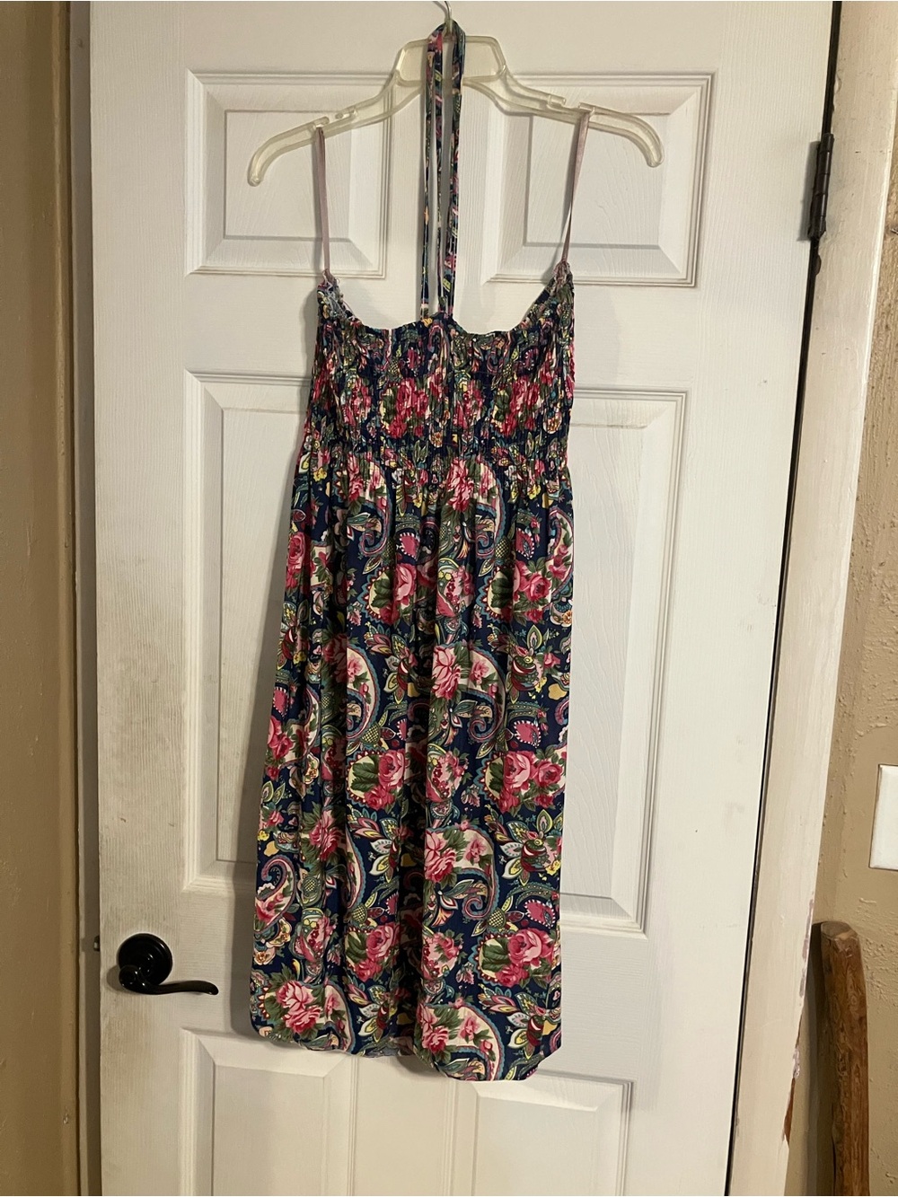 Floral Smocked Sundress with Spaghetti Straps - Navy & Pink Summer Size XL